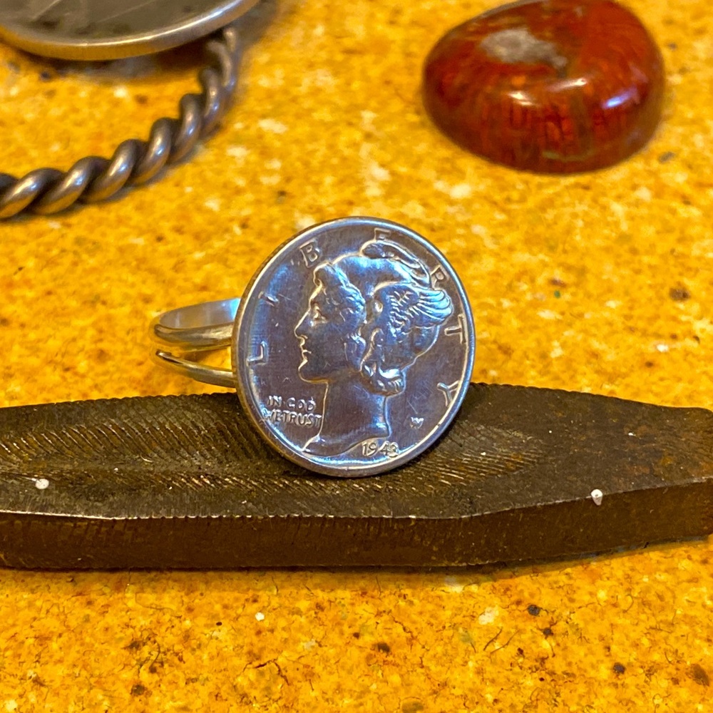 Mercury Dime Silver Ring 1943 Sterling Silver Band Handmade